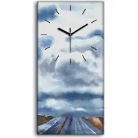 Coloray Leinwand Wanduhr Wandkunst Uhr Quarz 30x60 Straße Autobahn Wolken Landschaft - schwarze Hände