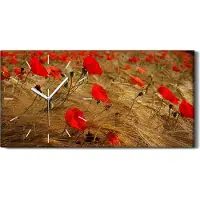 Coloray Leinwand Uhr Küche Wohnzimmer Bild 60x30 Bild Pflanzen Blumen Mohnblumen Felder - weiße Hände