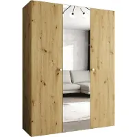 MEBLE KRYSPOL Schrank 150x202x52 cm mit Kleiderstange & Spiegel, 3xTür, PARMA, Artisan-Eiche, Griff Silber