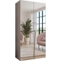 MEBLE KRYSPOL Schrank 100x202x52 cm mit Kleiderstange & Spiegel, 2xTür, PIANO, Kaschmir, Griff Kaschmir