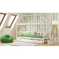 Meble Wróbel Hausbett, Einzelbett, , Hüttenbett Domek Skrzat, 90 x 200 cm, Höhe 182 cm, Weiß