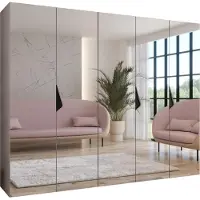 MEBLE KRYSPOL Schrank 250x202x52 cm mit Kleiderstange & Spiegel, 5xTür, SANDI, Kaschmir, Griff Schwarz