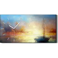 Coloray Leinwand Wanduhr Wandkunst Uhr Geräuschlos 60x30 Segelboot Sonnenuntergang Meer - weiße Hände