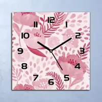 Coloray Wanduhr Echt-Glas-Küchenuhr Rosa Mohn Vintage Quarz Lautlos 30x30 Deko Bilder