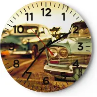 ARTTOR Wanduhr - Rund - Glasuhr - Auto Kuba Klassiker - 30x30cm - Schleichendes Uhrwerk - Lautlos - zum Aufhängen bereit - Dekoration Modern - Wanddekoration aus Glas - C4AR30x30-3491