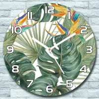 Coloray Wanduhr aus Glas Rund fi 30 Tropische Pflanzen Quarz Deko Wohnzimmer Büro