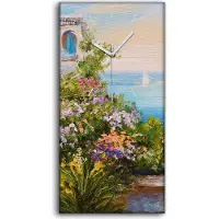 Coloray Wandbild Leinwand Bilder mit Uhr 30x60 Ölgemälde Blumen Meer Himmel Kunst - weiße Hände