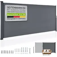 Juskys Seitenmarkise Dubai 500 x 190 cm ausziehbar blickdicht, Sichtschutz für Balkon & Terrasse, Seitenrollo Wandhalterung - anthrazit