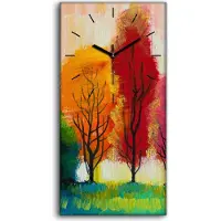 Coloray Wohnzimmer-Bild Leinwand Uhr Kunstdruck 30x60 Foto Bild Bäume malen bunte Gras - schwarze Hände