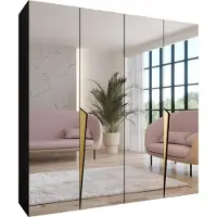 MEBLE KRYSPOL Schrank 200x202x52 cm mit Kleiderstange & Spiegel, 4xTür, PIANO, Schwarz, Griff Gold