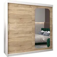 MEBLE KRYSPOL Promo 2200 Schlafzimmerschrank zwei Schiebetüren - Mattweiß + Sonoma