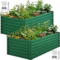 BALCONERA 2er-Set Hochbeet Nature 182x90x60cm – Zink-Aluminium-Magnesium-Edelstahl-Metall-mit Stützstange & Handschuhe