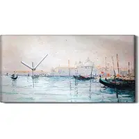 Coloray Leinwand Wanduhr Wandkunst Uhr Geräuschlos 60x30 Gemälde See Hafen Boote Kunst - weiße Hände