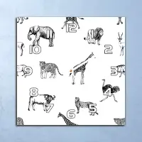 Coloray Deko Glasuhr Wanduhr 30x30 Safari Tiere Afrika Quarz Küchenuhr Bürouhr