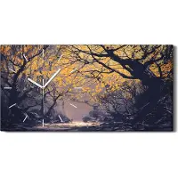 Coloray Leinwand Wanduhr Wandkunst Uhr 60x30 Nacht Herbst Wald Landschafts Malerei - weiße Hände