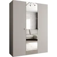 MEBLE KRYSPOL Schrank 150x202x52 cm mit Kleiderstange & Spiegel, 3xTür, PARMA, Kaschmir, Griff Silber