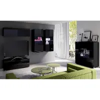 Lomadox Wohnmöbel Set in schwarz Hochglanz mit LED Beleuchtung CAIRNS-132