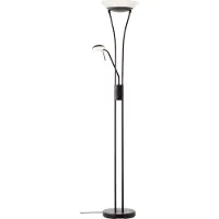 Brilliant schwarzer LED Deckenfluter FINN | dimmbare Stehleuchte mit Lesearm | Helligkeit separat einstellbar | 21W 2500 Lumen 3000 Kelvin | Metall/Glas