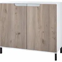 Vladon Kommode Sylt V3, Moderner Küchenschrank mit 2 großen Türen Weiß matt / Eiche Nordic (92,5 x 83.5 x 35)