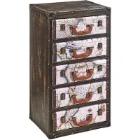 Locker Kobolo Kommode Kofferoptik COMPASS 5 Fächer MDF bedrucktes Kunstleder | Regal Aufbewahrungskommode Geschennkidee Wohnzimmer Deko Standregal Dekoregal