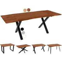 Casa Massiva Baumkantentisch 200 (300) x 100 cm Avino, Akazienholz nussbaumfarben & massiv, Esszimmertisch mit 2 Ansteckplatten, Schwarzes X-Metallgestell, Esstisch ausziehbar 8-10 Personen