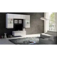 Lomadox Wohnwand mit 2 Hängevitrinen in weiß Hochglanz mit LED Beleuchtung CAIRNS-132, B/H/T ca. 195/200/43 cm