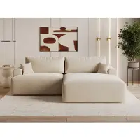 GRAINGOLD Ecksofa L-Form Rechts Serene - Ecksofa mit Schlaffunktion und Bettkasten - Moderne Ecksofa, Wohnzimmer Ecksofa - Eckcouch Beige (Castel 15)