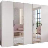 MEBLE KRYSPOL Schrank 250x202x52 cm mit Kleiderstange & Spiegel, 5xTür, SANDI, Weiß, Griff Kaschmir