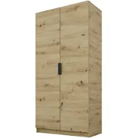 PAWS MÖBEL Kippbarer Artisan eiche Kleiderschrank 100x52x200 cm, zweitüriger offener Kleiderschrank ohne Spiegel, mit Einlegeböden und Kleiderbügel
