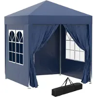 SUGIFT Faltpavillon mit 4 Seitenwänden und 2 Fenstern, Partyzelt Pop-Up Bierzelt Oxford-Stoff Stahlrahmen, Blau | 2x2 m | 200x200x240 cm | 10 kg