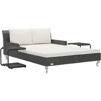 Syfax 2-Personen-Sonnenliege mit Auflagen Poly Rattan Schwarz