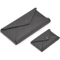 Eglooh Set Visitenkarten Etui + Federmäppchen aus Leder Anthrazit Grau - Kreditkarten-Etuis - Hergestellt in Italien