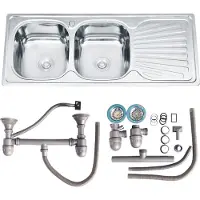 Melko Einbauspüle Edelstahl 120x50 cm links Rundbecken, rechts Ablage & Siphon