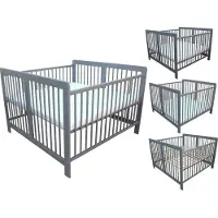 Micoland Zwillingsbett Zwillingskinderbett Kinderbett für Zwillinge massiv grau mit 2 Matratzen 120x120 cm