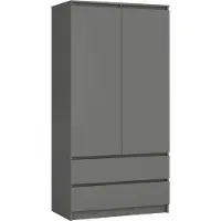 Akord Kleiderschrank S90 Graphitgrau 90 cm 2 Türen 2 Schubladen 4 Ebenen B90 x H180 x T51 cm