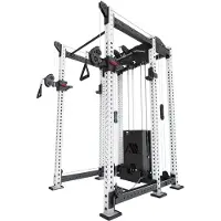 ATLETICA R8 Alpha | Power Rack | Squat Rack & Kabelzug | 180kg Steckgewichte für Cable Cross, Latzug, Rudern | Klimmzugstange, J-Hooks | Weiß