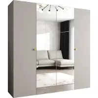 MEBLE KRYSPOL Schrank 200x202x52 cm mit Kleiderstange & Spiegel, 4xTür, PARMA, Kaschmir, Griff Gold