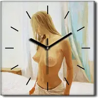 Coloray Uhr auf Leinwand 30x30 cm Wand Uhr Dekoration Wohnzimmer Segeltuch schwarze Hände -Mädchen