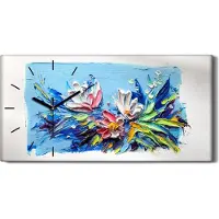 Coloray Wanduhr Uhr Wandbild Leinwand Geräuschlos 60x30 Ölgemälde Blumen Kunst - schwarze Hände