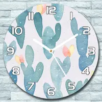 Coloray Wanduhr aus Glas Rund fi 30 Blühende Kakteen Quarz Deko Wohnzimmer Büro
