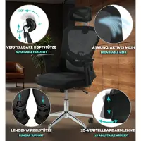 Sesto Senso Bürostuhl Ergonomisch Schreibtischstuhl mit beweglicher Lendenwirbelstütze und Verstellbarer Kopfstütze V3-2 Black
