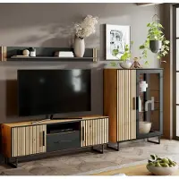Lebenswert Wohnwand >Eddie< (3-teilig) in Eiche / schwarz - 287x173x40 (BxHxT)