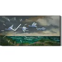 Coloray Dekor Leinwand Uhr Wandbild 60x30 Gemälde Meer Himmel Wolken Tier Vögel Schwäne - weiße Hände