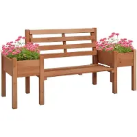 Outsunny Gartenbank 2-Sitzer Sitzbank Holzbank Balkonbank mit Blumenkasten Braun
