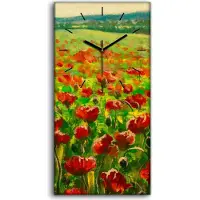 Coloray Küchenuhr Bürouhr Leinwand Uhr 30x60 Feld von rotem Mohn Blumen Landschaft - schwarze Hände