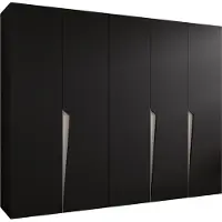 MEBLE KRYSPOL Schrank 250x202x52 cm mit Kleiderstange, 5xTür, PIANO, Schwarz, Griff Kaschmir