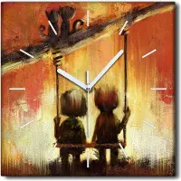 Coloray Uhr auf Leinwand 30x30 cm Wand Uhr Dekoration Wohnzimmer Segeltuch weiße Zeiger -Schwingbaum paar.