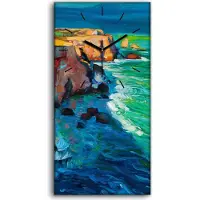 Coloray Wandbild Leinwand Bilder mit Uhr 30x60 Klippen und Ozean Felsen Meer Malerei - schwarze Hände