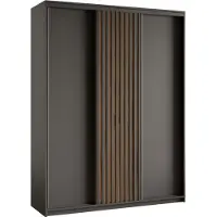 Masseno Schiebetürenschrank VONTE 150/205/60 cm Kleiderschrank mit Lamellen und Schubladen Schlafzimmer Schrank 3-türig Schwarz + Eiche Wotan