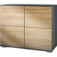 Vladon Kommode Rova V3, Moderner Küchenschrank mit 4 Push-to-Open Türen Anthrazit matt / Eiche Natur (92,5 x 75.5 x 35)